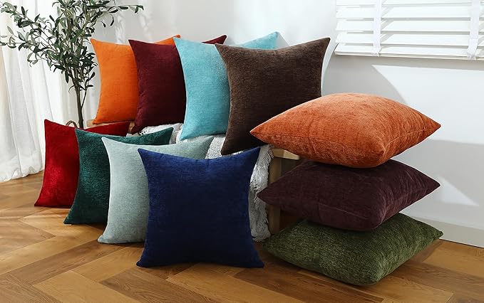 Jeneoo Coffee Brown Decorative Throw Pillow Covers Soft Chenille Comfy Square Couch Cushion Cases for Living Room Sofa Decor (Set of 1, 24 x 24 Inches)