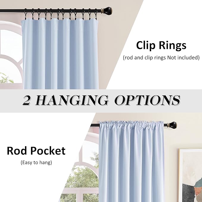 DONREN Room Darkening Sliding Door Curtains - Thermal Insulated Solid Blackout Extra Wide Patio Glass Door Drapes (Light Blue, W 60 x L108, 2 Panels)
