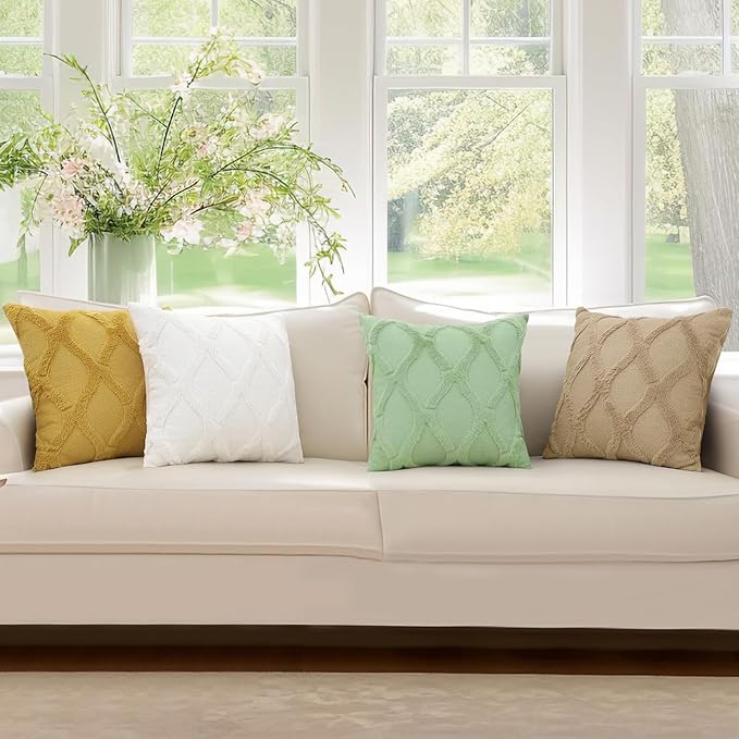 decorUhome Spring Throw Pillow Covers 18x18 Inch Set of 2, Soft Plush Faux Fur Wool Sage Green Couch Pillow Covers, Decorative Neutral Pillow Cases for Bed Sofa Living Room Home Decor