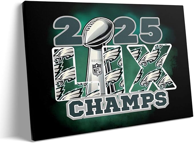 B.B.F MAKE 2025 Super Canvas Bowl Wall Art Champions Eagles Poster Print Philadelphia Oil Painting Canvas Wall Decor Sports Stars Picture Modern Bedroom Living Room Home Decoration, Framed 11x14inch