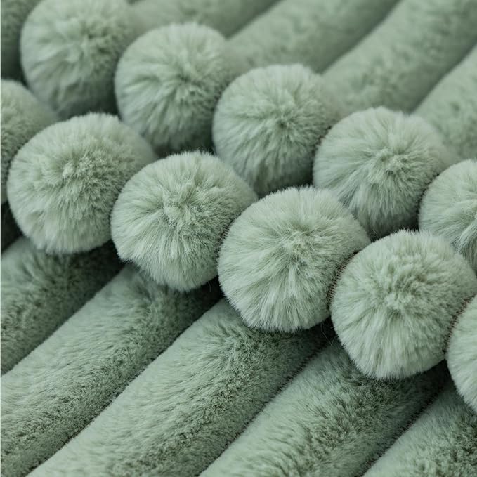 ZLINA Set of 2 Light Green Faux Fur Decorative Throw Pillow Covers Fluffy Striped Pillowcase Cushion Covers 26 x26 Inch Decor Sofa Couch Bedroom