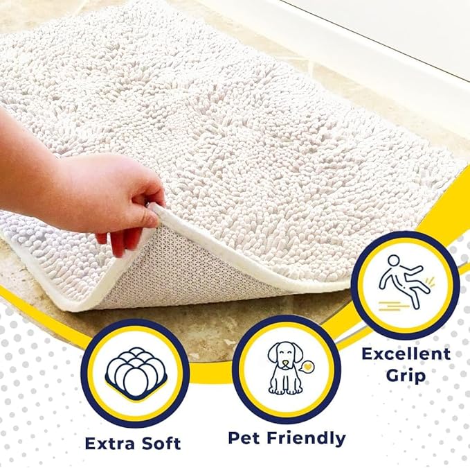 Muddy Mat® | Super Absorbent Door Mat Indoor, Microfiber Quick Dry Chenille Entryway Rug, Non-Slip Front Door Mat, Indoor Mats for Entryway, Machine Washable Pet Rug, White 36"x60"