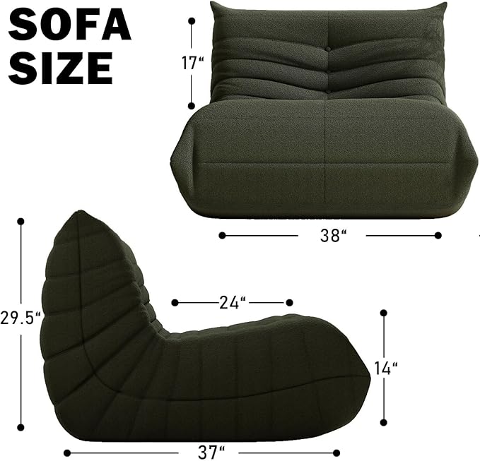 Bean Bag Chair, Fireside Chair Bean Bag Sofa Large Bean Bag Chair for Adults, Bean Bag Chairs for Teens with High Density Comfortable Foam, Memory Foam Lazy Sofa for Living Room, Bedroom (Green)