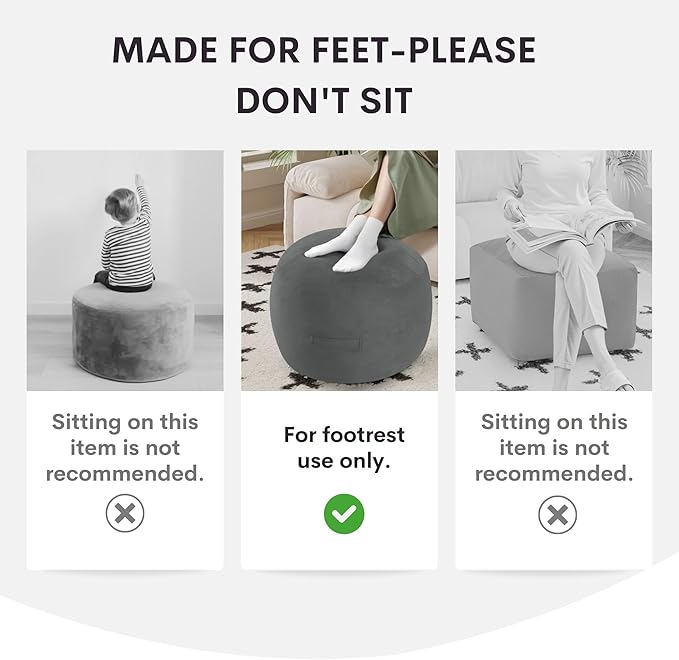 MeMoreCool Round Stuffed Pouf Ottoman Foot Rest, Floor Pouf Foot Stool with Soft Foam Chunk Filling, Small Round Ottoman Footstool Circle Footrest for Living Room, Dark Grey