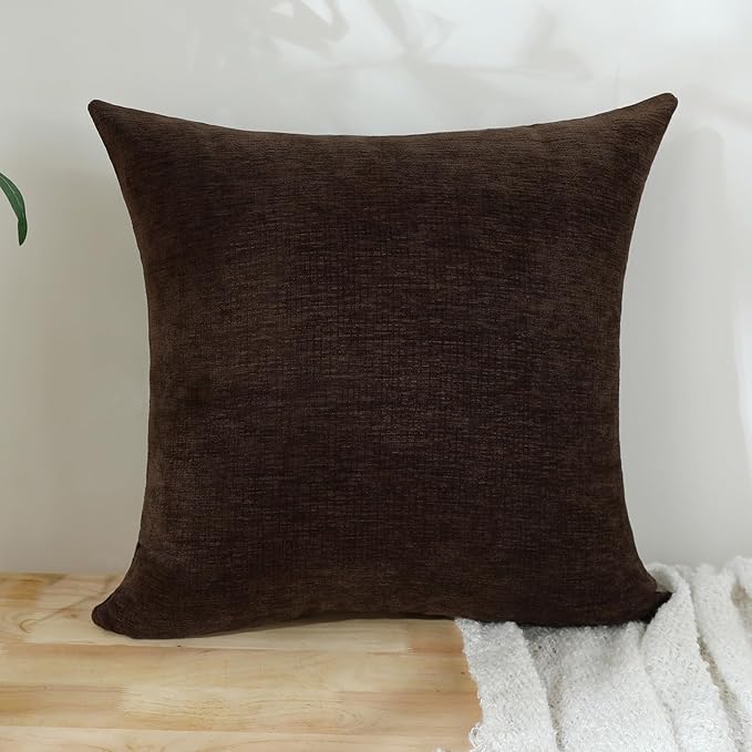 Jeneoo Coffee Brown Decorative Throw Pillow Covers Soft Chenille Comfy Square Couch Cushion Cases for Living Room Sofa Decor (Set of 1, 24 x 24 Inches)