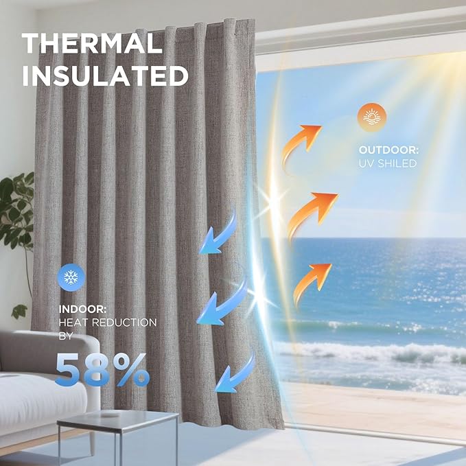 Joydeco Linen Blackout Curtains for Bedroom - 100% Light Blocking 1 Panels, Linen Drapes 100" W x 90" L, Thermal Insulated Room Darkening Curtains for Living Room, Rod Pocket & Back Tabs