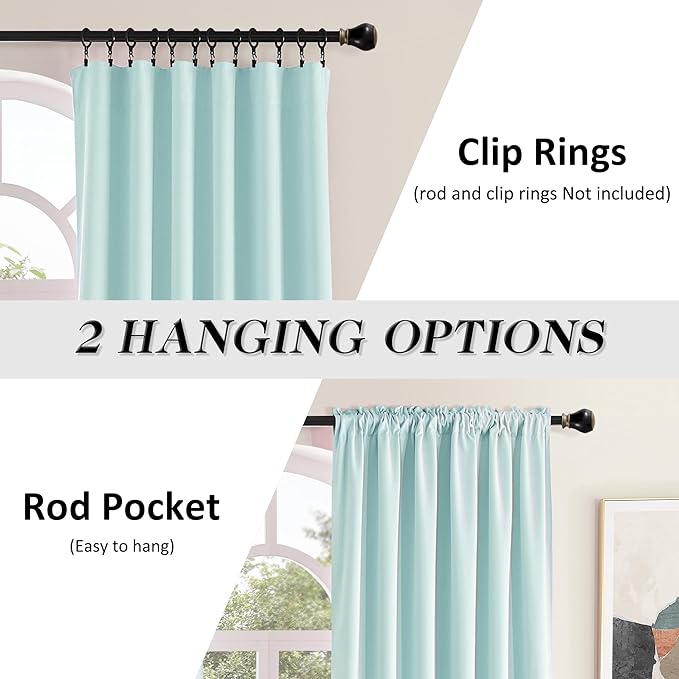 DONREN 2 Panels 96 Inches Long Curtain Panels for Bedroom - Room Darkening Thermal Insulated Drapes with Rod Pocket(Aqua,42 by 96 Inch)
