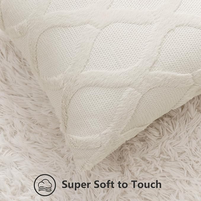 decorUhome Spring Throw Pillow Covers 16x16 Inch Set of 2, Soft Plush Faux Fur Wool Beige Couch Pillow Covers, Decorative Neutral Pillow Cases for Bed Sofa Living Room Home Decor