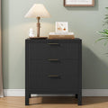 End Table with Storage, Wooden Farmhouse Nightstands with 3 Drawers, Bedside Table - Boho Tall Side Table Accent for Bedroom, Living Room, Black