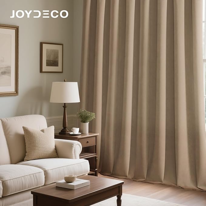 Joydeco Toffee Brown Velvet Curtains 96 Inches 2 Panels, Luxury Thermal Insulated Soft Brown Curtains for Bedroom & Living Room, Room Darkening Velvet Drapes, Rod Pocket (52W x 96L)