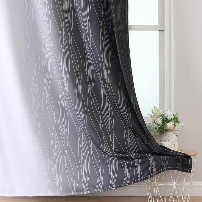 Estelar Textiler Full Room Darkening Blackout Curtains 72 Inch Length 2 Panels Set, Ombre Greyish White and Black Thermal Insulated Full Light Blocking Grommet Blackout Drapes for Bedroom, 42Wx72L
