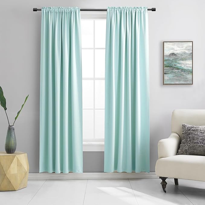 DONREN 2 Panels Blackout Curtain Panels for Bedroom - Room Darkening Thermal Insulated Drapes with Rod Pocket(Aqua,42 by 84 Inch)