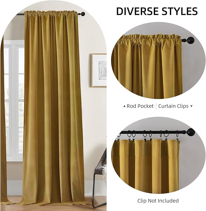 Joydeco Brown Velvet Curtains 63 inch Length 2 Panels, Luxury Blackout Rod Pocket Thermal Insulated Window Curtains, Super Soft Room Darkening Drapes for Living Dining Room Bedroom,W52 x L63 inches
