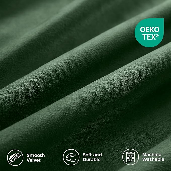 Pinch Pleated 100% Blackout Curtains for Bedroom, Olive Green Velvet Curtains for Living Room, Black Out Curtain 96 inch Long Room Darkening, Blackout Pinch Pleat Drapes with Hooks 2 Panels