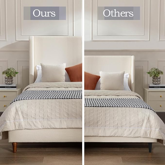 King Size Upholstered Bed Frame, Harper 54" Tall Headboard Platform Beds, Wingback Headboard Bedframes/No Box Spring Needed/Easy Assembly/Elegant Simplicit, Beige Boucle