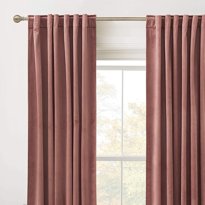 RYB Home Wild Rose Pink Velvet Curtains for Bedroom - Luxury Privacy Blackout Energy Efficient Window Treatment for Home Office Closet Cover, W42 x L84 inches, Wild Rose, 2 Pieces