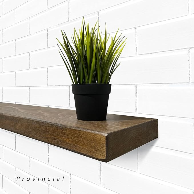 URBANDI, Rustic Floating Shelves, Set of 2, Hidden Bracket, Solid Wood, Heavy Duty, Wall Mounted Shelves, (Provincial, 24Wx6D)