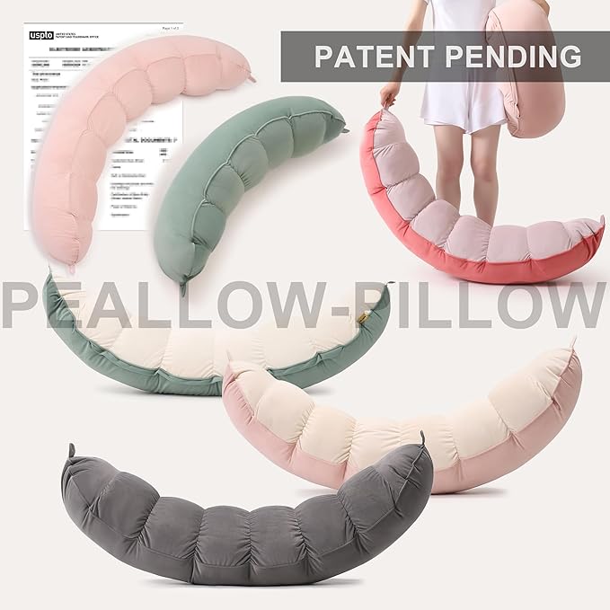 Peallow(Pat. Pend) – Long Round Body Pillow for Adults, Bolster Pillow for Sleeping, Soft and Supportive Pillow for Sleeping & Lumbar Support (Gray-White, 47")