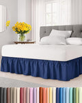 Wrap Around Dust Ruffle Bed Skirt - Navy Blue - for Twin Size Beds w/ 14 Inch Drop - Easy Fit Elastic Strap - Adjustable Pleated Bedskirt with Brushed Fabric, Wrinkle Free Women, Men, Kids and Teens