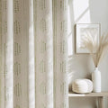 100% Boho Blackout Curtains 90 Inches Long for Bedroom, Green on Beige Patterned Bohemian Curtains for Living Room, Geometric Striped Thermal Insulated Window Drapes Gromment Top 2 Panels