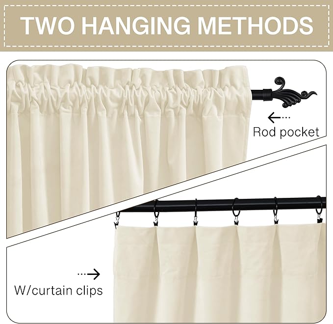 StangH Ivory White Velvet Curtains 42 x 84 inches Bedroom Elegant Home Decor Light Reducing Privacy Window Panels for Wedding/Living Room/Patio/Laundry, W42 x L84, 2 Panels