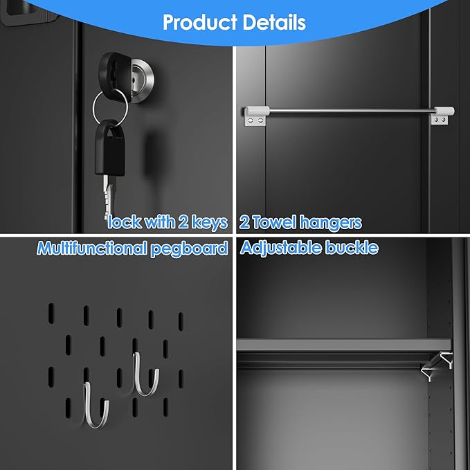 33.93 in Wide Garage Storage Cabinet, Metal Storage Cabinet with Pegboards and 4 Adjustable Shelves, Garage Storage System with Lockable Door for Offices, Gyms and Pantries, Black