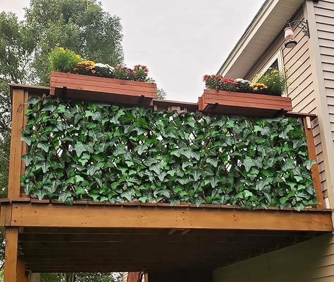 GLANT Expandable Fence Privacy Screen for Balcony Patio Outdoor,Decorative Faux Ivy Fencing Panel,Artificial Hedges (Single Sided Leaves) (4, Green-Ivy)