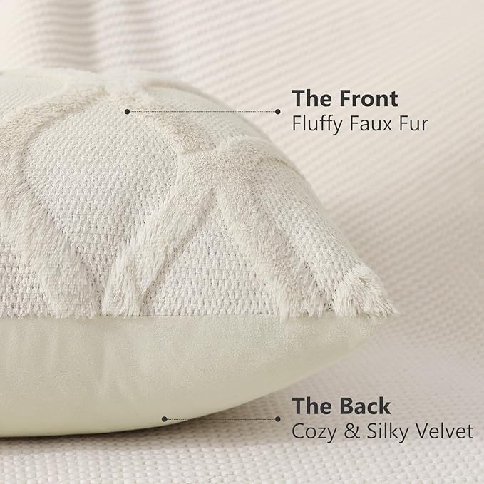 decorUhome Spring Throw Pillow Covers 20x20 Inch Set of 2, Soft Plush Faux Fur Wool Beige Couch Pillow Covers, Decorative Neutral Pillow Cases for Bed Sofa Living Room Home Decor