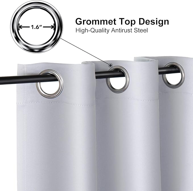 ChrisDowa Small Window Curtains for Kitchen and Bedroom - Grommet Short Thermal Insulated Room Darkening Curtains (2 Panels, Greyish White, 42 x 36 Inch)