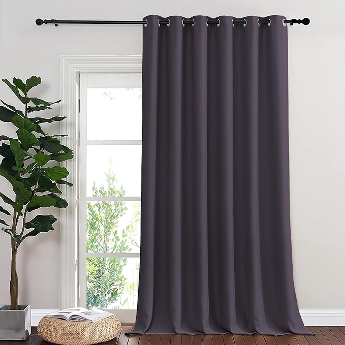 NICETOWN Blackout Sliding Glass Door Curtains, Room Darkening Thermal Insulated Curtains for Living Room Bedroom, Extra Wide Window Drapes, 1 Panel, W80 x L118, Greyish Purple