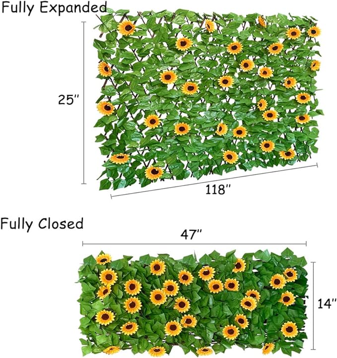 Sumery Expandable Fence Privacy Screen for Balcony Patio Outdoor,Decorative Faux Ivy Fencing Panel,Artificial Hedges (Single Sided Leaves) (4, Sunflowers)