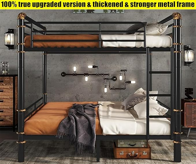 SIGONE Stronger & Safer Heavy Duty Queen Over Queen Size Bunk Bed for Adults Teens, Thickened More Stable Metal Bunkbed Frame (Greater Weight Capacity) (Queen Over Queen)