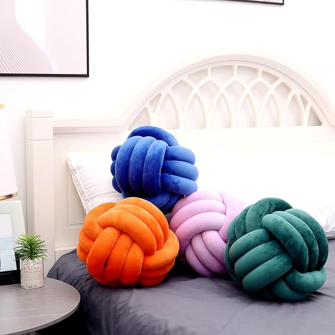 Petrella Knot Pillows Ball Round Throw Pillows Home Decor Cushion Decorative Aesthetic Throw Pillows，Dark Green 11inch