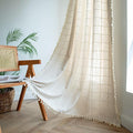 Sutuo Home Boho Curtains for Bedroom Living Room 84 Inch Length, Vintage Plaid Curtains Farmhouse Vintage Chic Tassels Window Treatment Bohemian Drape, 1 Panel 52" W x 84" L, Light Coffee Plaids