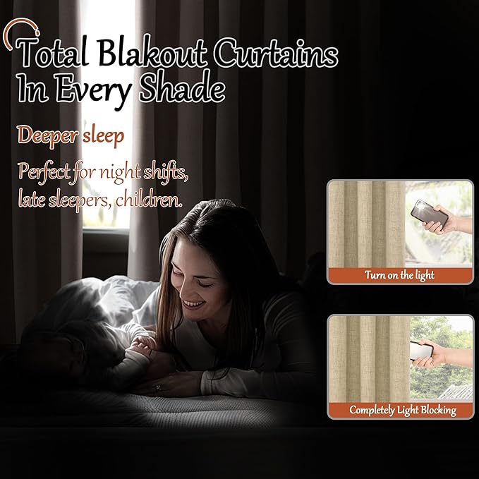 40 Inch Length Linen Blackout Curtains for Short Cafe Window, Thermal Insulated Light Blocking Soundproof Privacy Burlap Curtains 2 Panels, Each 38 Inch Wide Burlap