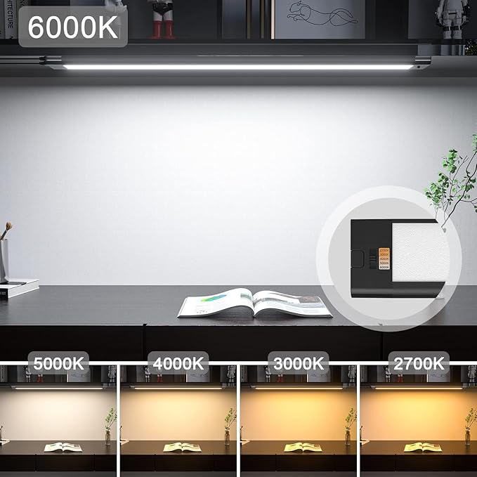 WOBANE LED Under Cabinet Lighting, 24 inch Black Cabinet Light, Hand Wave Activated, Warm White to White Color Tunable,Touchless Dimmable Panel for Kitchen,Counter,Shelf,Under Desk Lighting 1200LM