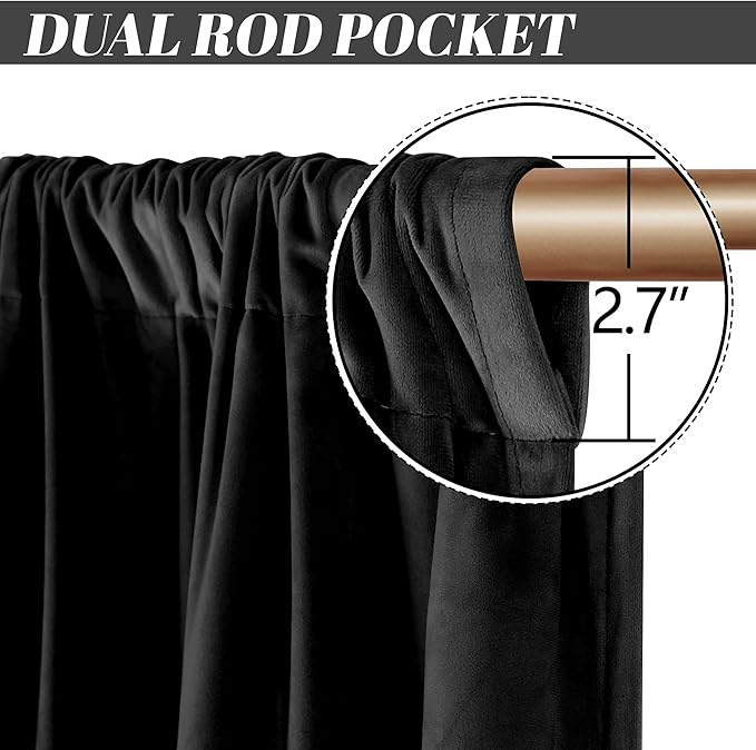 nanbowang Black Velvet Curtains - 42 Inches Width 63 Inches Long Soft Curtain Rod Pocket Thermal Insulated Window Treatment for Bedroom 2 Panels