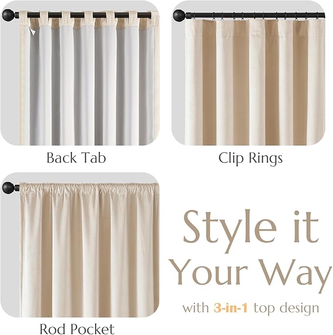 Lazzzy Beige Velvet Blackout Curtains 90 Inches Long Thermal Insulated Room Darkening Lined Curtain Drapes Luxury Back Tab Window Treatments for Bedroom Living Room 2 Panels, 52 x 90 Inch, Cream