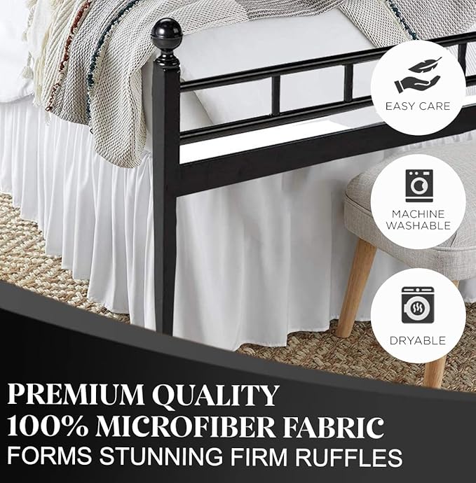 Ruffled Bed Skirt with Split Corners, White, Full 16 Inch Drop Bedskirt, Hotel Quality Brushed Microfiber Wrinkle Free Dust Ruffle Bed Skirt Full Size