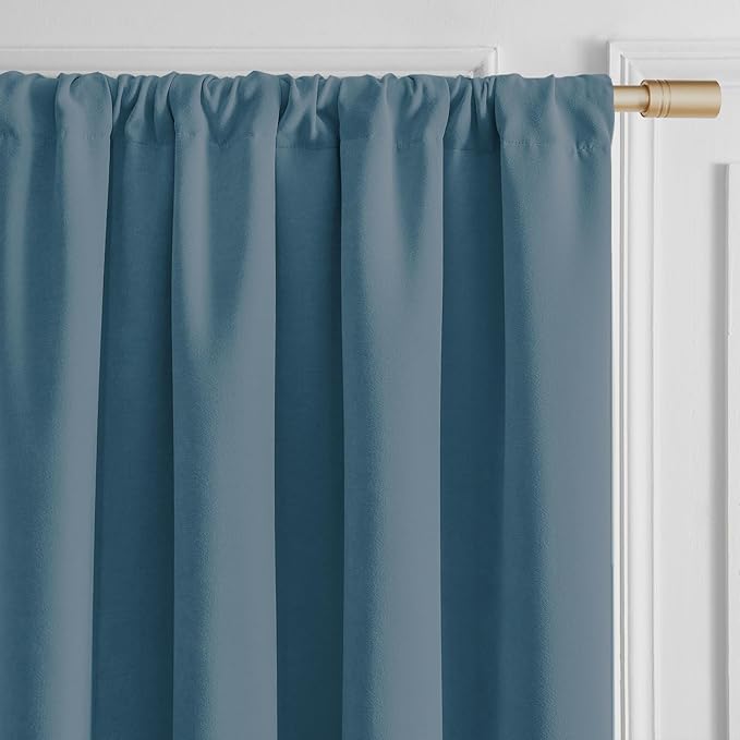Joydeco Greyish Blue Velvet Curtains 90 Inches 2 Panels, Luxury Thermal Insulated Soft Curtains for Bedroom & Living Room, Room Darkening Velvet Drapes, Rod Pocket (52W x 90L)