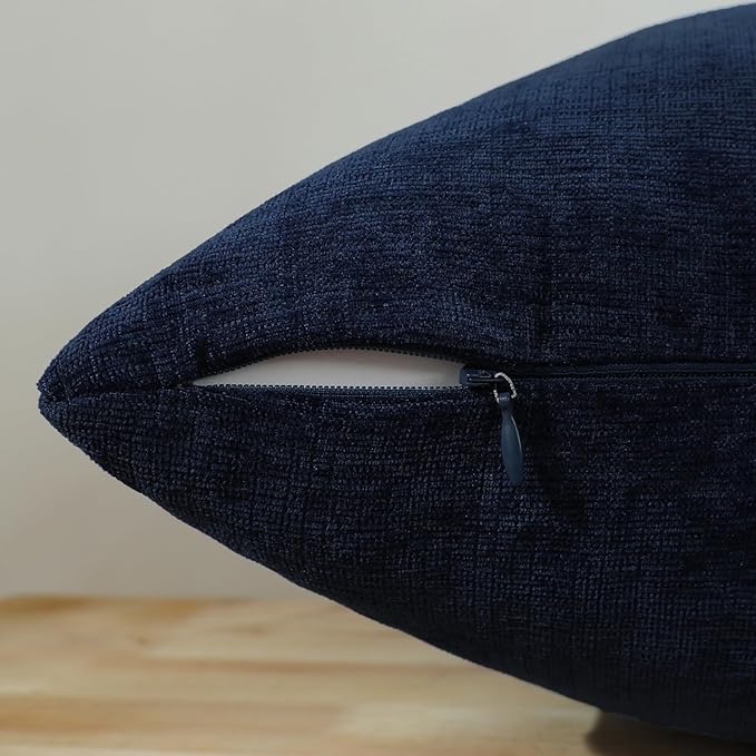 Jeneoo Navy Blue Decorative Throw Pillow Covers Soft Chenille Comfy Square Couch Cushion Cases for Living Room Sofa Decor (Set of 2, 18 x 18 Inches)