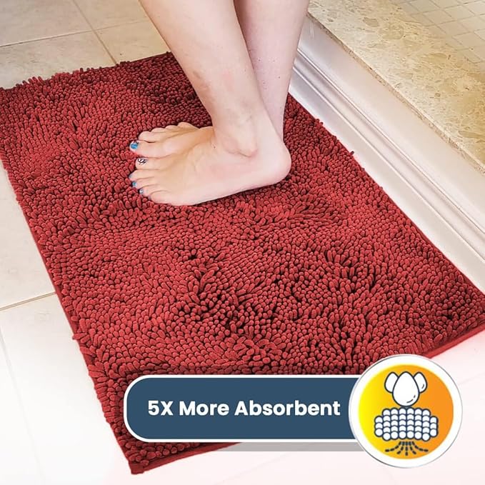 Muddy Mat® | Super Absorbent Door Mat Indoor, Microfiber Quick Dry Chenille Entryway Rug, Non-Slip Front Door Mat, Indoor Mats for Entryway, Machine Washable Pet Rug, Red 36" x 120"