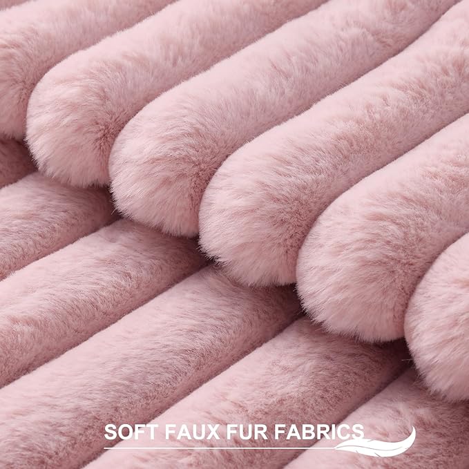 Pallene Faux Fur Plush Throw Pillow Covers 20x20 Set of 2, Luxury Soft Fluffy Striped Decorative Pillow Covers for Sofa, Couch, Living Room, Blush Pink