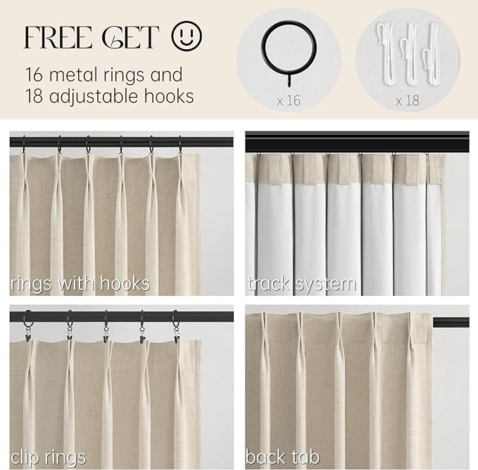 Topfinel 120 Inch Long Extra Long Pinch Pleat Linen Curtains for Living Room,Neutral Beige Cream 100 Percent Blackout Floor to Ceiling Farmhouse Sound Absorbing Drapes 2 Panels for Track System 10 FT