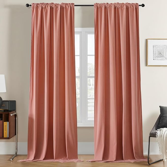 Joydeco Pink Velvet Curtains 108 inch Length 2 Panels, Luxury Blackout Rod Pocket Thermal Insulated Window Curtains, Super Soft Room Darkening Drapes for Living Dining Room Bedroom,W52 x L108 inches