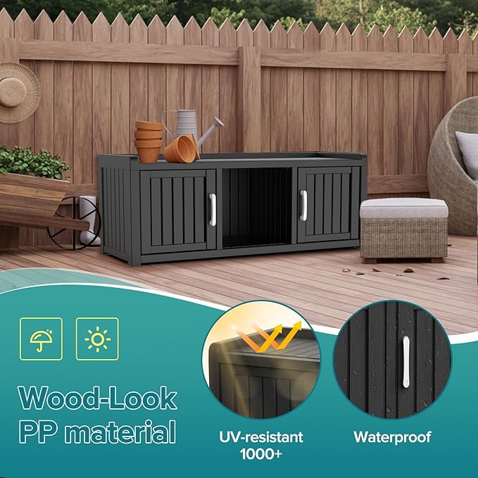 ROJIK Shoe Cabinet Waterproof UV-Resistant,Storage Bench Indoor Outdoor with Adjustable Shelves,for Entryway Bedroom,Hallway,Living Room(2 Door,Black)