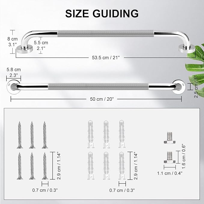 supregear Grab Bars for Bathtubs and Showers, Anti Slip Bathroom Grab Bars for Seniors, 304 Stainless Steel Safety Shower Handle, Toilet Handicap Elderly Assist Bathroom Wall Handle, 20 inch