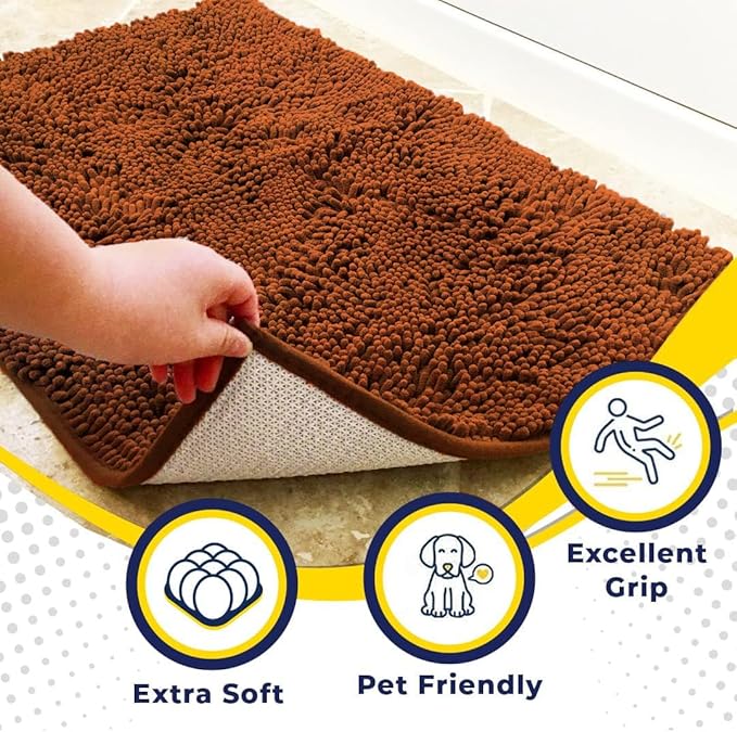 Muddy Mat® | Super Absorbent Door Mat Indoor, Microfiber Quick Dry Chenille Entryway Rug, Non-Slip Front Door Mat, Indoor Mats for Entryway, Machine Washable Pet Rug, Orange 24" x 120"