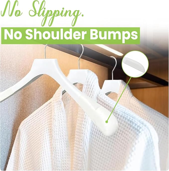 Premium Luxe Wooden Hangers for Women, Wide Shoulder Design for Dresses, Skirts, Sweaters & Blouses, Heavy Duty with Velvet Grip, White with White Velvet, 12 pcs