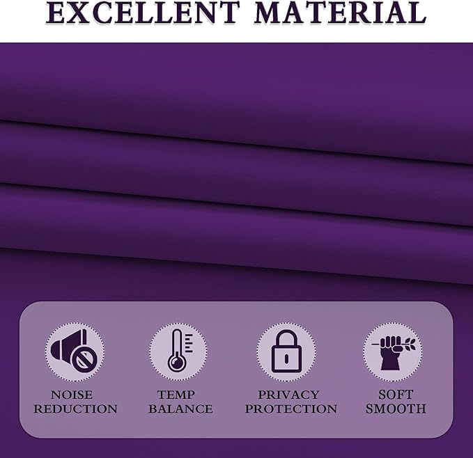 DONREN 48 Inch Length Short Curtains for Kitchen - Small Window Treatment Rod Pocket Blackout Curtain Drapes (1 Pair,Royal Purple,52 Inches Wide by 48 Inches Long)